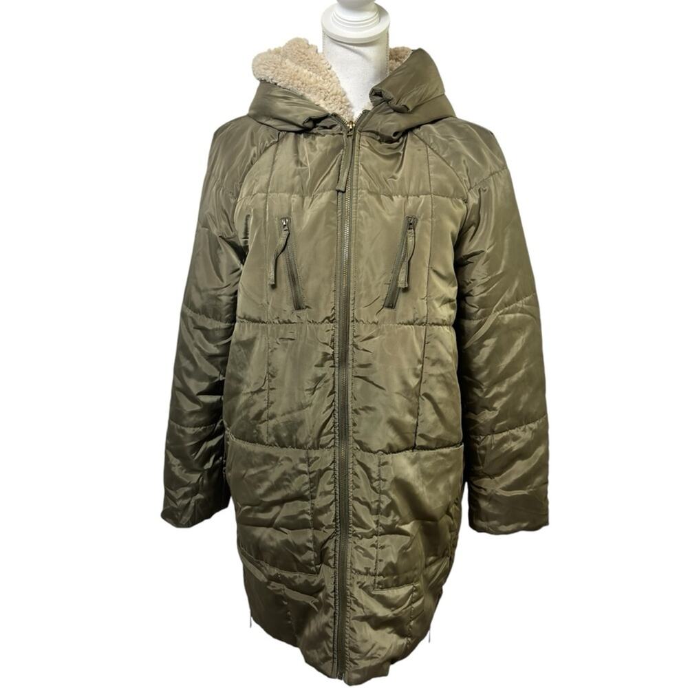 DRESS FORUM LOS ANGELES SMALL GREEN BEIGE ZIP UP PUFFER WINTER JACKET